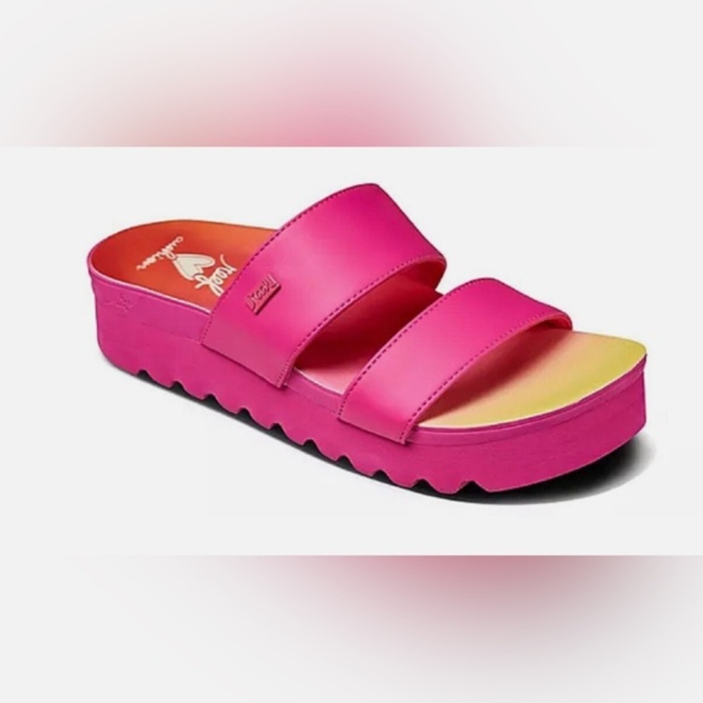 REEF pink ombre Banded Horizon Platform Slip On‎ Cushion Comfort Slides size 9